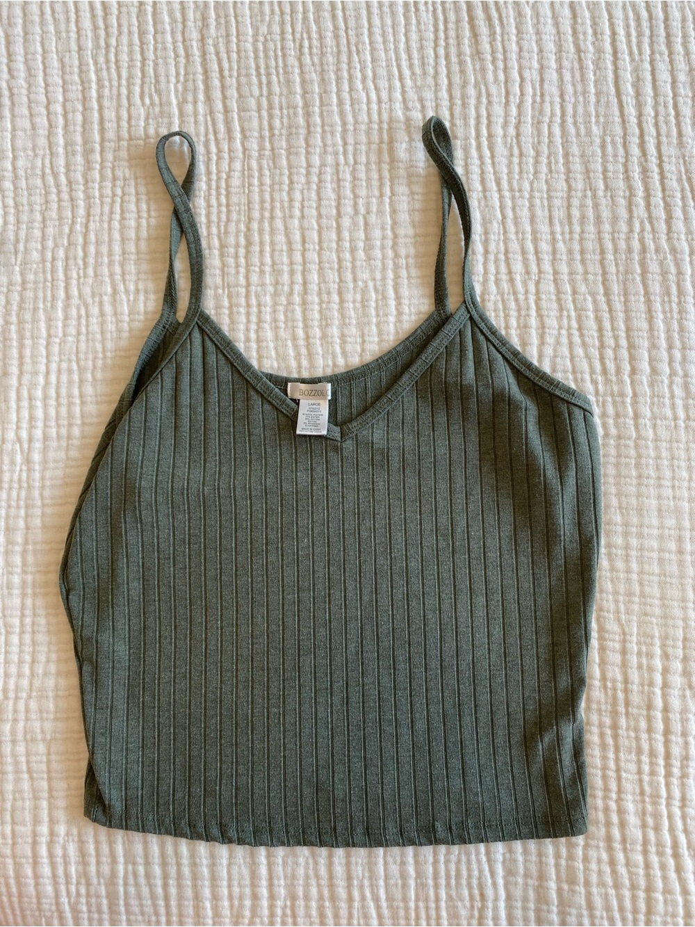 Bozzolo Olive Green Ribbed Cami Tank Top | Size Large